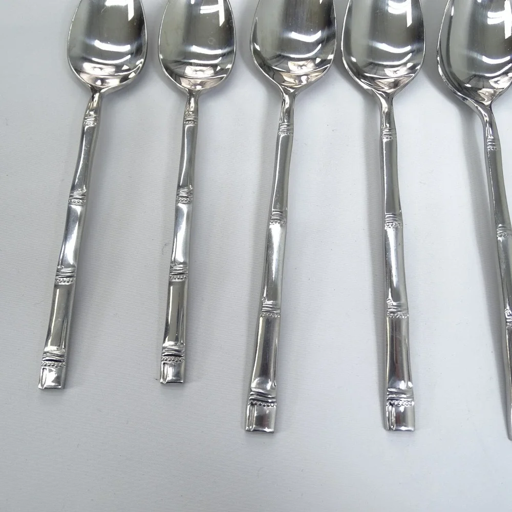 Lot 6 Stainless BAMBOO‎ Flatware Korea AUGUST MOON MCM Retro Vintage